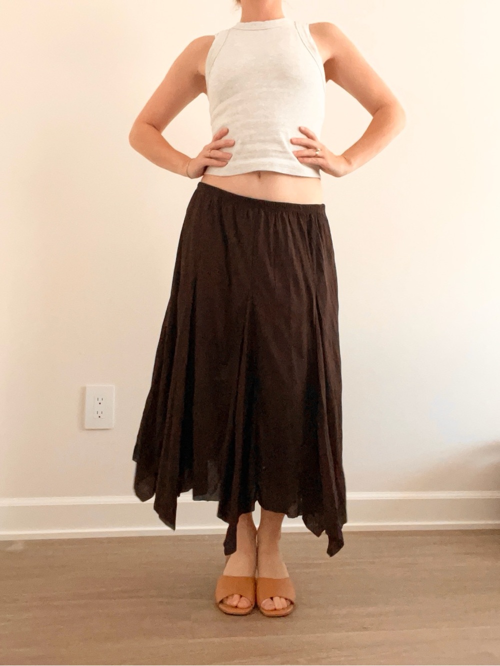 Studio Y Chocolate Brown Asymmetrical Handkerchief Skirt
